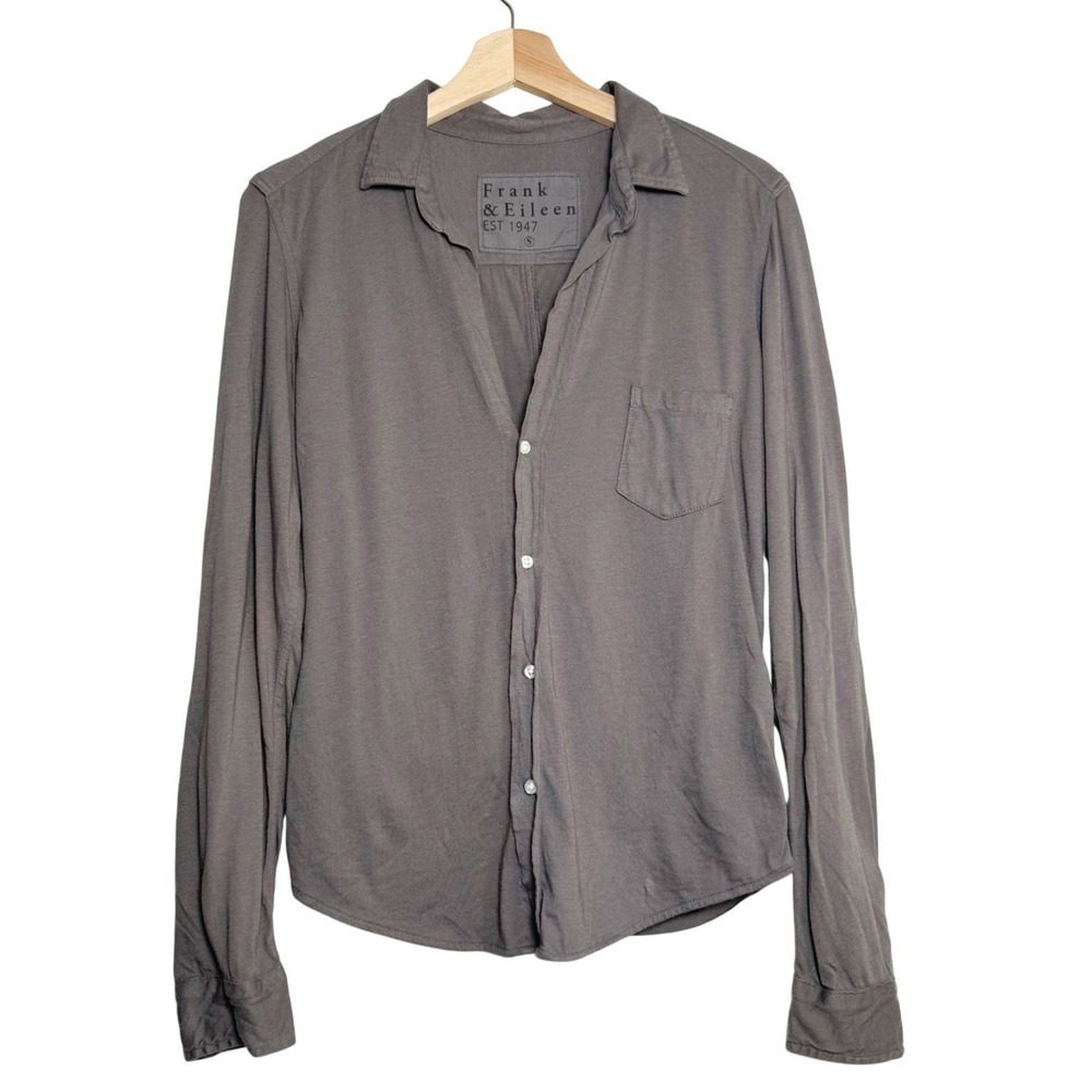 Frank & Eileen Tee Lab Barry Shirt Womens Small Grey Cotton Jersey Button Up